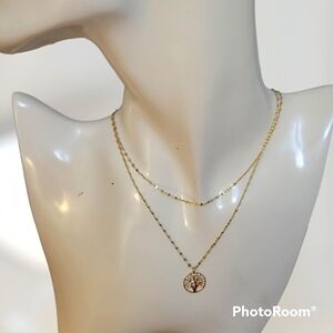 Lara ROES Dainty Sterling Silver Tree of Life Pendant Layered Necklace